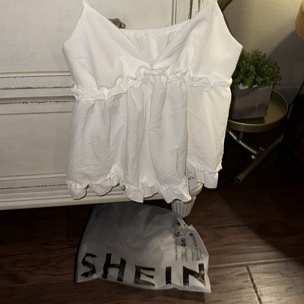 SHEIN WYWH Solid Frill Trim Cami top daints girls shirt White ruffles strappy XS - Picture 3 of 12